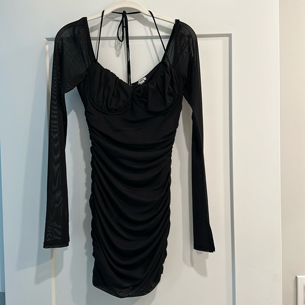 Black Garage Bodycon Dress with Mesh Sleeves